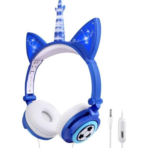 Football Unicorn Boys Wired Headphones Music Stereo Phone with microphone Earphones Christmas Birthday Gifts Kids Headphone