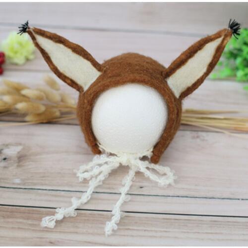 Handmade baby girl animal hat Wool baby bunny bonnet hat photo props Christmas hat Newborn Lovely bonnet photography props