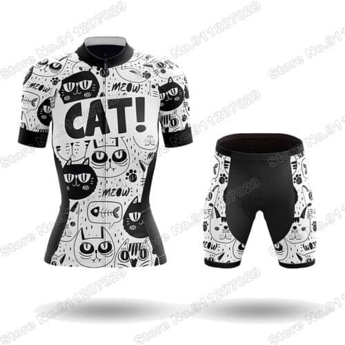 Cat Short Sleeve white New Women Cycling Jerseys set Breathable Mountain Bike Clothes quick drying Bicycle Cycling Clothing