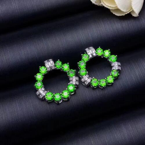 Natural green diopside stud earrings 925 silver natural gemstone earrings fashion Elegant round women party Earrings jewelry