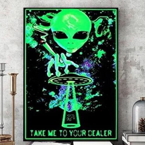 Super Cool Black Light Poster Take Me To Your Dealer To the Bone College Canvas Painting Shantou Pictures for Home Decoratior