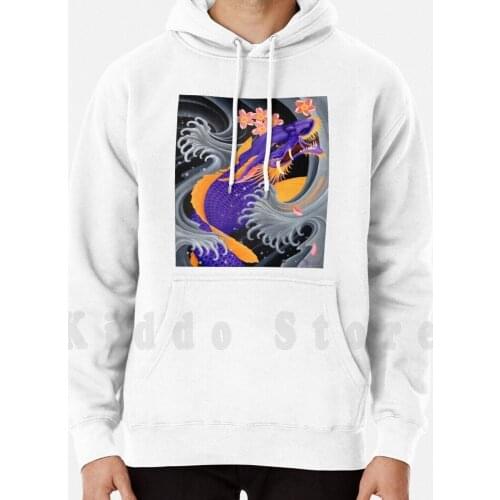 Purple Dragonkoi With Sakura hoodies long sleeve Dragon Koi Dragonkoi Fish Nature Water Waves Sakura Flowers