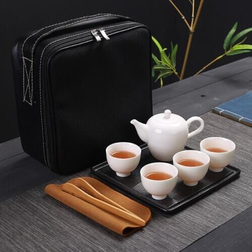Outdoor Home Portable Ceramic Travel Tea Set Dry Foam Set Collection White Porcelain Gift Tea Set