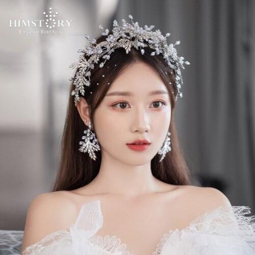 HIMSTORY Newest Woman Wedding Cube Zircon Headpieces Leaf Bridal Hair Accessories Branch Headdress For Stage Show Birthdaty