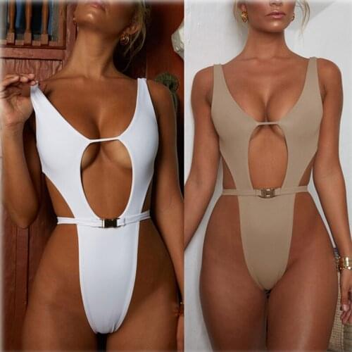 Kayotuas Women Bikini Bodysuit Swimwear Sexy High Cut Swimsuit White Khaki Bathing Suit Female V-Neck Hot Sale Slim Beachwear