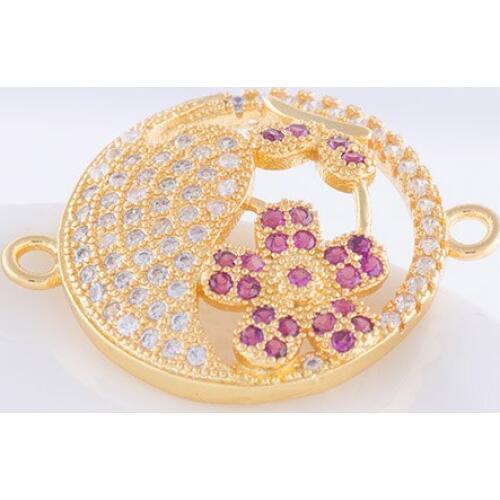Gold Round Flowers Charms For Necklace Bracelet Connector Pendant Simple Design Micro Pave CZ Rhinestone Copper Jewelry Findings
