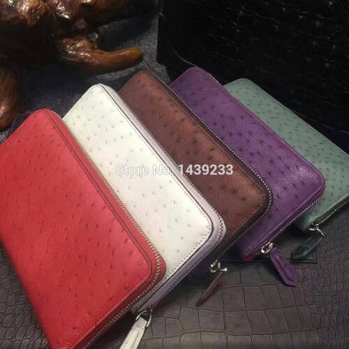 100% genuine original ostrich skin women back card wallet, ostrich leather trifold lady credit card purse case women blue color