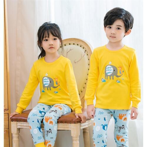 2019 New Cotton Childrens Pajamas Sets Winter Warm Baby Girls Boys Clothes Cartoon Kids Sleepwear Long Sleeve Tops Pants 2Pcs