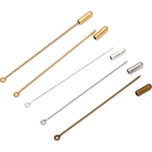 20pcs/lot 50/70mm Length unisex trendy vintage brass 5 colors plated long brooch pin settings For diy jewelry Findings