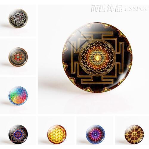 5Pcs/lot Mandala Photo Round 25MM Glass Cabochon Lotus Yoga Symbol DIY Pendant Jewelry Supply Craft Supplies