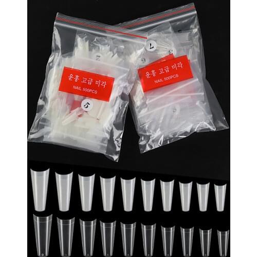 500Pcs/Bag 10 Sizes Acrylic Coffin Nail Tips French Fake Nails Half Cover Nails Clear/Natural Flat Shape Nails False Nails 2021
