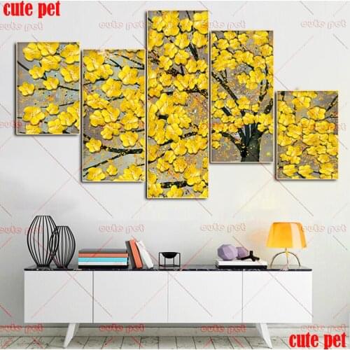 5D cross stitches Rich golden tree full drill diamond painting DIY Diamond Painting Embroidery Home Decor Diamond Mosaic 5PCS