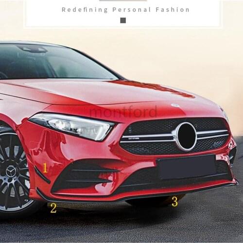 Not Fit AMG For Benz A Class W177 A45 2019 2020 ABS Black Front Bumper Lip Spoiler Splitters Canards Vents Cover Trims 7Pcs