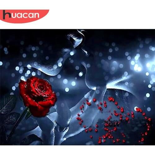 HUACAN Diamond Painting Full Drill Couple 5d Diy Diamond Embroidery Mosaic Red Rose Portrait Home Decor
