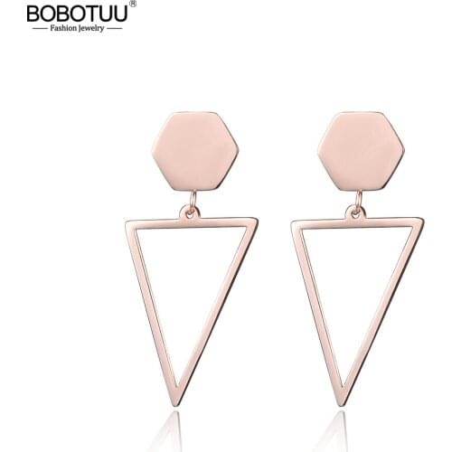 BOBOTUU Fashion Stud Earrings Titanium Steel Triangle Geometric Design Trendy White Gold Color Dangle Earrings Jewelry BE17011