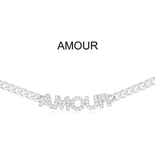 SLJELY Luxury Brand 925 Sterling Silver Letter AMOUR Chain Necklace Micro Cubic Zirconia Alphabet Choker Fine Women Jewelry