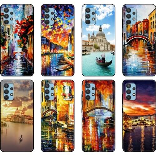 Black tpu Case For Samsung galaxy A32 A42 A52 A72 4g 5g S21 PLUS ultra back cover Italy night in venice