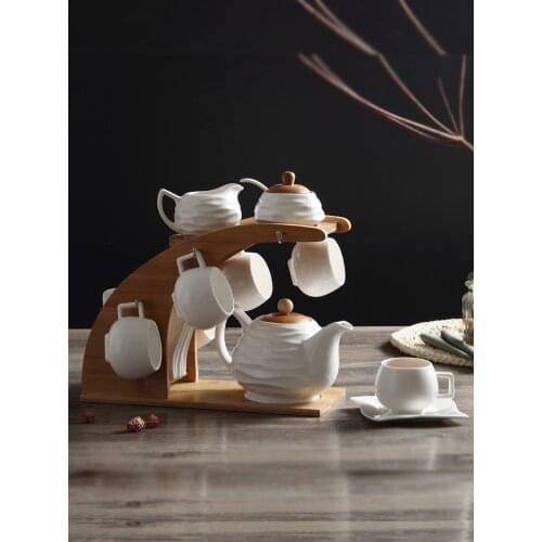 Pure white Europe type style luxury Afternoon tea Coffee cup set contracted modern english tea set base holder stand wood