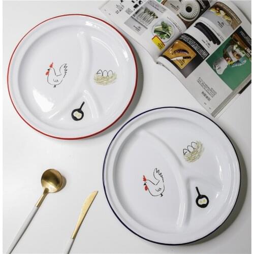 D 27 cm enamel Nostalgic Tableware Antique Divided Plate Meal Plate Breakfast Plate Creative Gift Dish