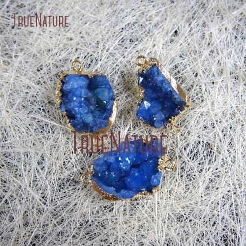 10Pcs Pure Gold Color Irregular Shape Double Bail Pendant Blue Hollow Agates Connector Approx 30x25mm PC656