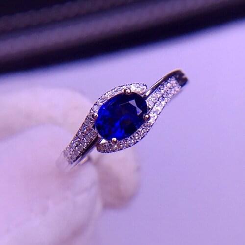E324 Blue Sapphire Ring 0.75ct Real Pure 18 K Natural Unheat Royal Blue Sapphire Gemstone Diamonds Stone Female Ring