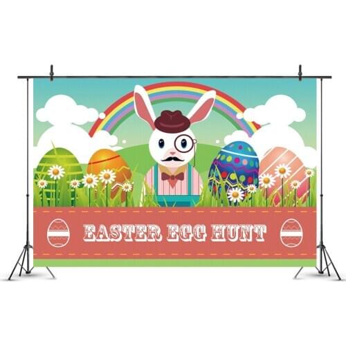 Cute Bunny and Colorful Eggs Holiday Photography Background Photo Booth Studio Decor
