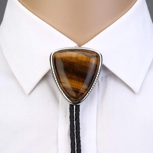 Bolo tie for man women Handmade Western Art Indian Alloy Necktie Triangle naturel stone