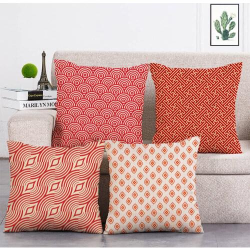 Geometric Cushion Covers Cotton Linen Nordic Style Decorative Throw Pillow Cover For Sofa Couch Chair Seat Bed Orange T132