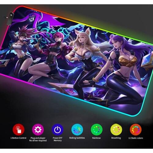 Rgb League of Legends Gaming Mouse Pad Gaming Keyboard LED Gamer Girl Mouse Pad Gamer Rgb Table Mat Rug Gaming Pc DropShipping