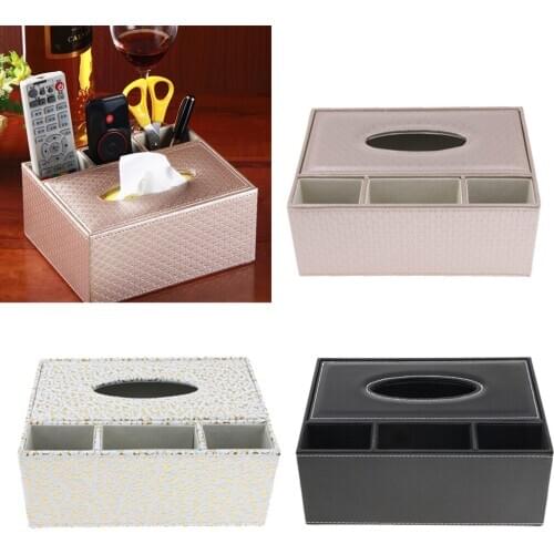 PU Leather Rectangular Tissue Box Cover Napkin Holder Home Tabletop Décor