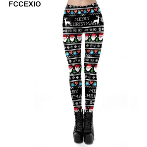 FCCEXIO Classic Christmas Leggings For Women Fitness Pants Elk Pattern Workout Elastic Leggin New Year Female Gift Legins Xmas