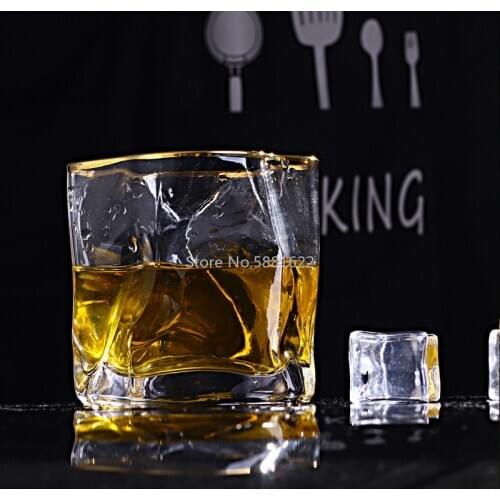 Creative glass whiskey glass household gold irregular wine glass bar spirit glass