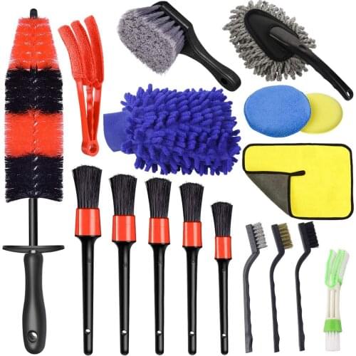 17 Pcs Car Wheel Brush Set, Car Detailing Kit,13.5inch Long Soft Wheel Brush, 5 Car Detail Brush for Automotive Cleaning Wheels
