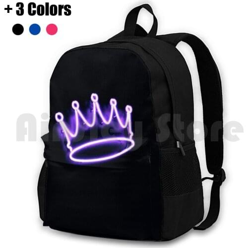 Electric Crown Outdoor Hiking Backpack Waterproof Camping Travel Purple Neon Crown Feminine Girly Black Royalty Graphic Kids
