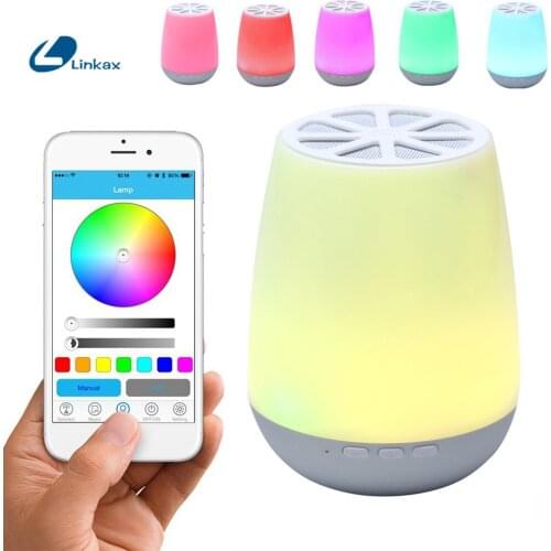 Portable Colorful Night Light with Bluetooth Speaker Smart Wireless Touch Control Dimmable Rechargeable LED Bedside Table Lamp