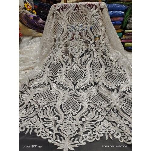 Latest 2021 High Quality African Nigerian Tulle Lace Fabric With Sequins Embroidery Sewing Guipure Organza Prom Dresses 5yards