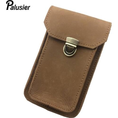 New Men Crazy Horse Waist Pack Leisure Belt Hook Loop Hip Bum Bag Male Genuine Leather Purse Cell Phone Pouch Cigarette Case