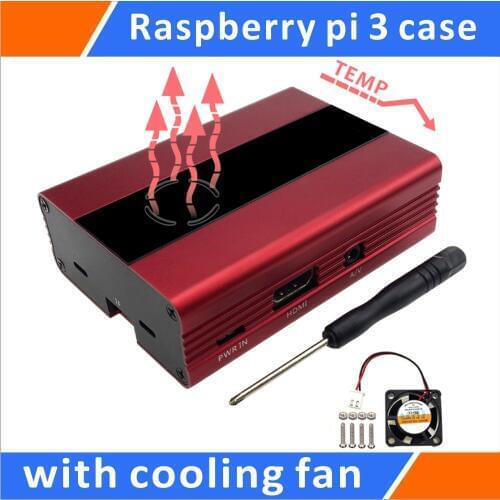 Raspberry Pi 3 B+,3 B,Pi 2,Aluminum Case With Fan(Red)