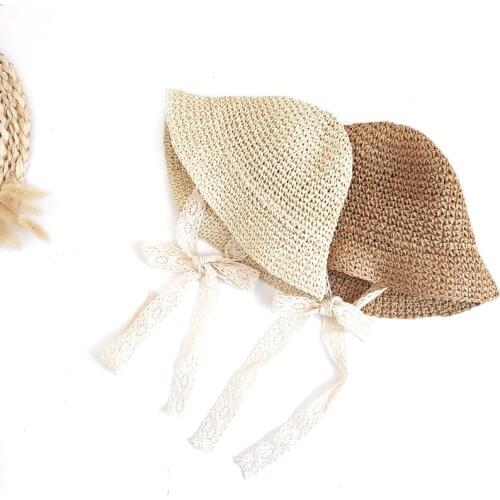 Fashion Lace Baby Hat Summer Straw Bow Baby Girl Cap Beach Children Panama Hat Princess Baby Hats and Caps for Kids 0-6years old