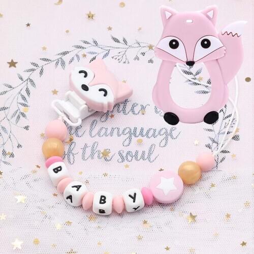 DIY Pacifier Holder Chain Baby Personalised Name Silicone Pacifier Clip Baby Chewing Teething Teether Toys Silicone Bite Beads