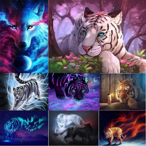 Nordic Modern Fluorescent Tiger Picture Wall Art Canvas Painting PostersandPrintsHomeDecorWall Art Print Pictures Living Room Ro