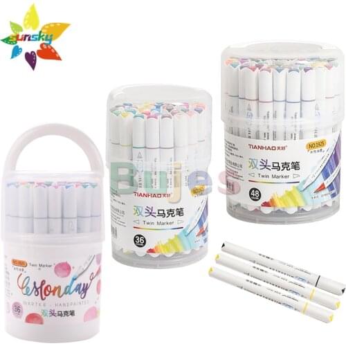TIANHAO 24/36/48 color Double headed Marker pen set Water-based Easy to clean and odorless Animation design art supplies