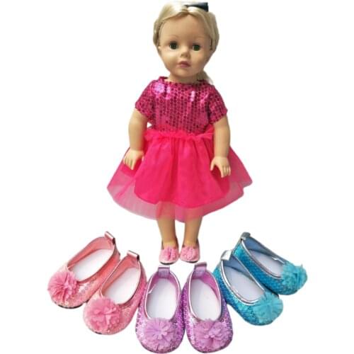 43cm Baby doll Glitter Sequins pink purple princess shoes fit for 18 inch girl doll shoes