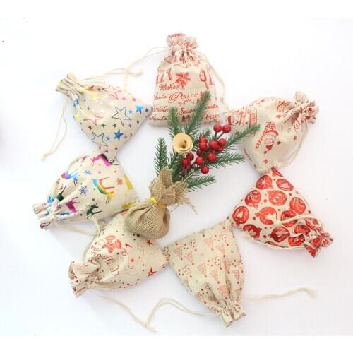 Packing Pouches Mini Organizer For Christmas Candy Cosmetic Sachet 10Pcs/Lot Santa Gift Drawstring Bag Can Print Logo