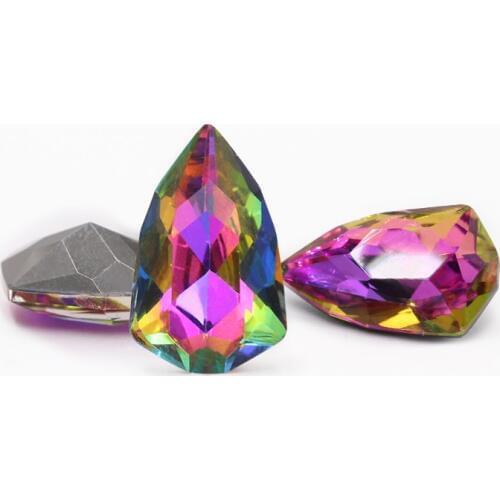 XIAOPU Iridescent Shield Shape Glitter K9 Glass Loose Rhinestones Pointback Strass Crystal Applique Glue on Clothes Nail Arts