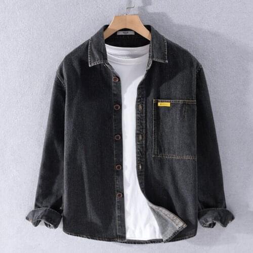 Japanese Long-sleeved Denim Shirt Mens Spring And Autumn Thin Casual Tops Male Classic Cotton Cowboy Shirt Jacket Brand Clothes
