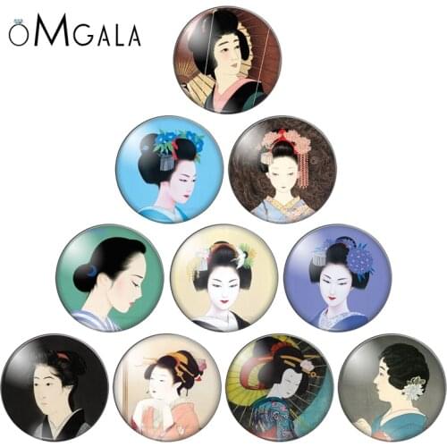 Japanese Ukiyo-e Women Art Drawing 10pcs 10mm/12mm/18mm/20mm/25mm Round photo glass cabochon demo flat back Making findings