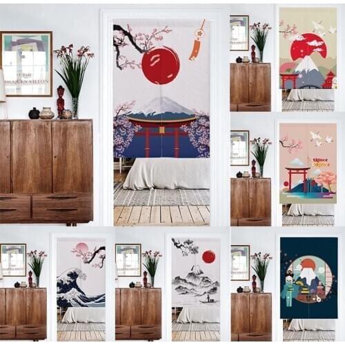 Japanese Style Ukiyo Painting Cotton Linen Cloth Curtain Fujiyama Bedroom Door Curtain Half Panel Curtain