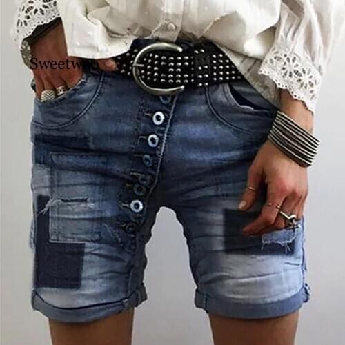Womens Casual Spliced Jeans Shorts summer Women Floral Denim Short Plus Size Streetwear Jeans Pocket Shorts 2020