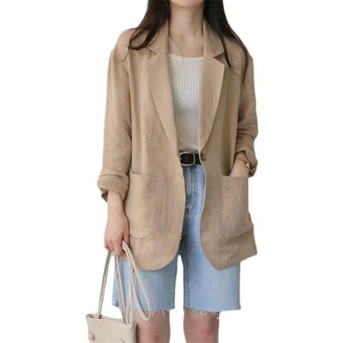 Cotton Linen Suit Women 2021 Spring Autumn New British Style Casual Blazer Long Sleeve Jacket Solid Color Fashion Coat All Match